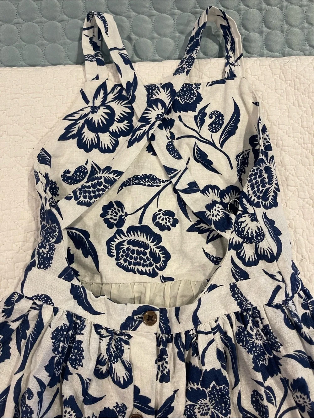 Polo Ralph Lauren White Navy Floral Summer Dress Linen Cotton Cross Low Back Sz5